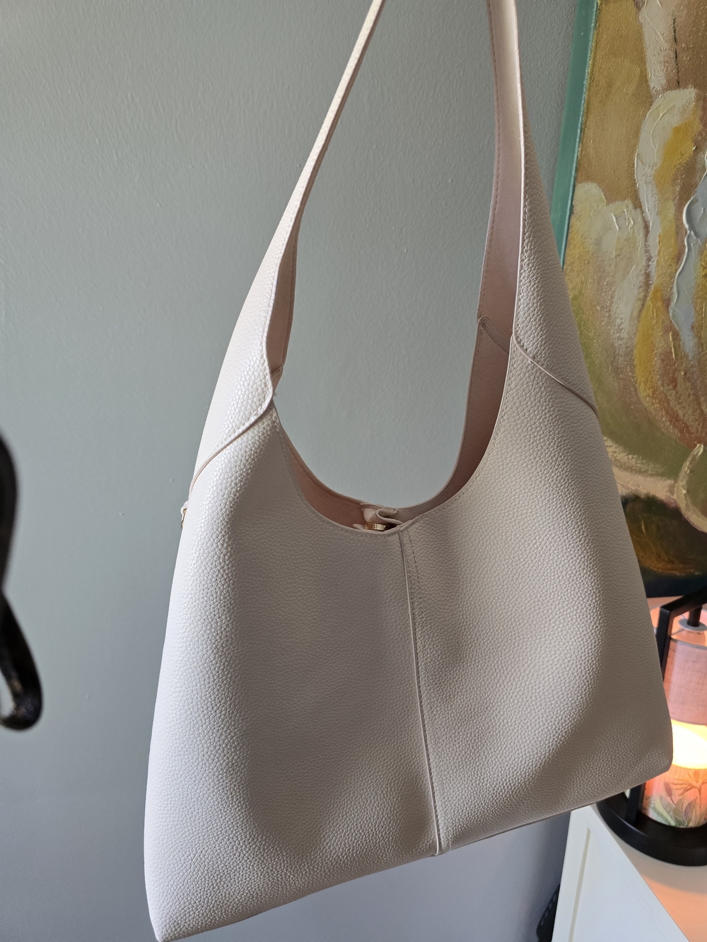 Soft Blush Pebble Leather Shoulder Bag